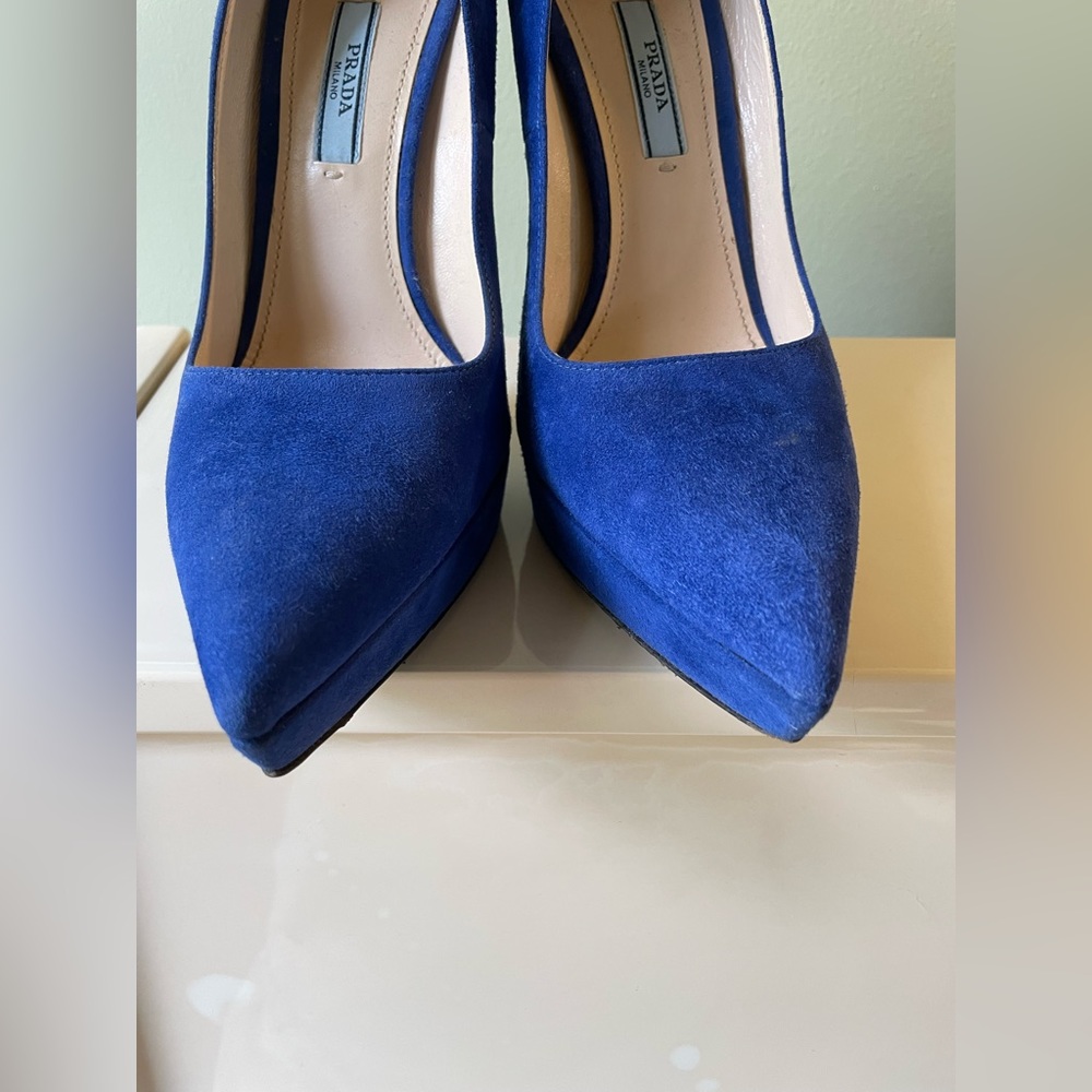 Prada Blue Pointed-Toe Suede Heels - Picture 5 of 9